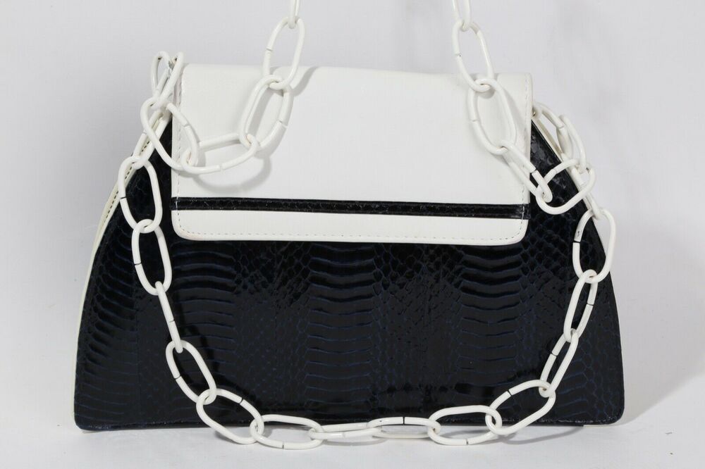 Vintage J. Renee Navy White Snake Embossed Leather Crossbody Shoulder Bag